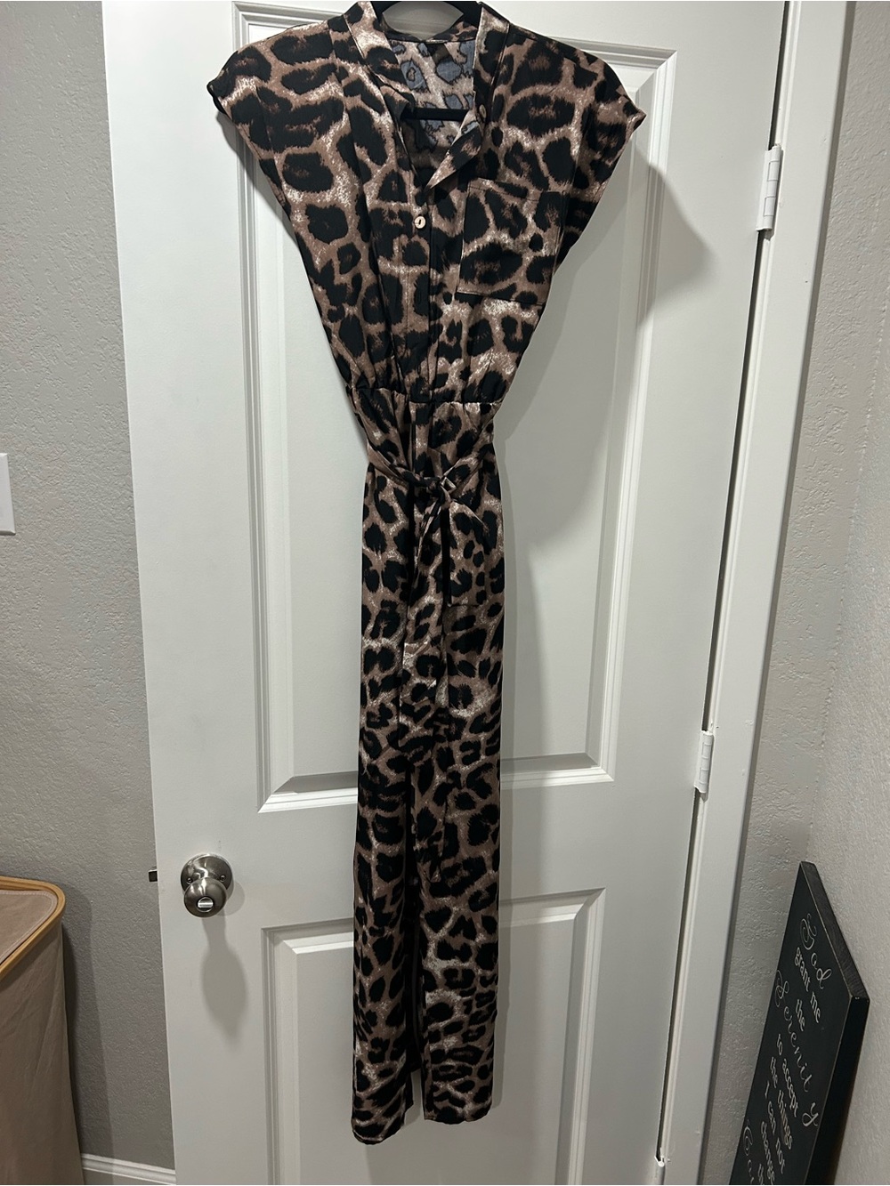 SHEIN Brown & Black Leopard Print Tie-Waist Jumpsuit